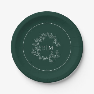 Prato De Papel Casamento do Moderno Emerald Green Leafy Crest Mon