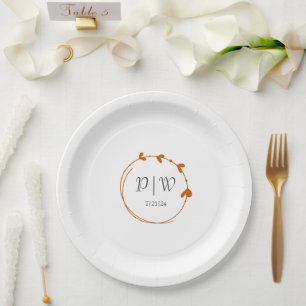 Prato De Papel Casamento do Monograma da Terra Simples do Coração