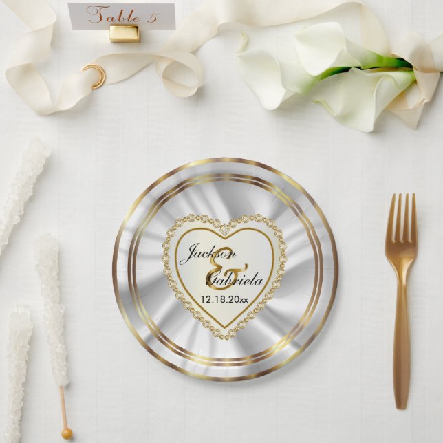 Prato De Papel Casamento Dourado clássico e Satin White ou Aniver (Casamento)
