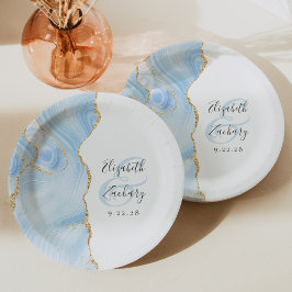Prato De Papel Casamento Dourado de Bebê com Script Geode Agate