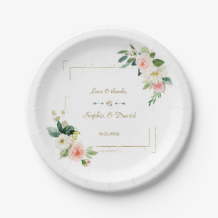 Prato De Papel Casamento Dourado de Largas Brancas Blush