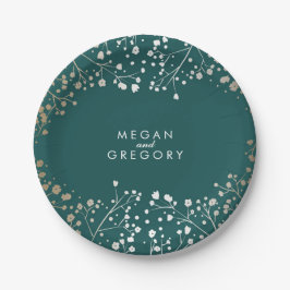 Prato De Papel Casamento Dourado e Teal