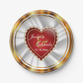 Prato De Papel Casamento Dourado e Vermelho ou Aniversário