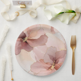 Prato De Papel Casamento Dourado Romântico Blush Rosa
