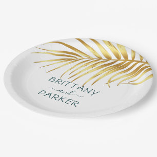 Prato De Papel Casamento Dourado Tropical Personalizado
