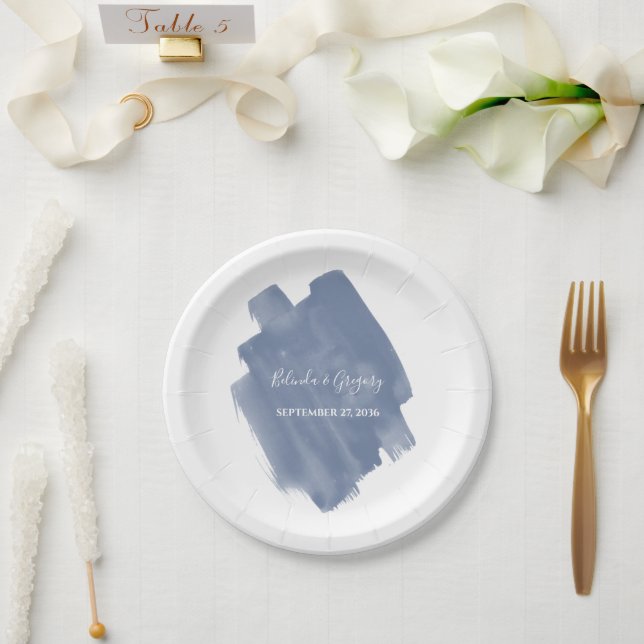 Prato De Papel Casamento Dusty Blue Watercolor (Casamento)