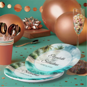 Prato De Papel Casamento Elegante Aquarela Praia Tropical