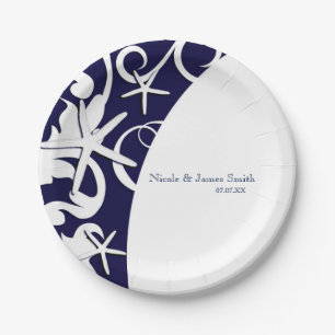 Prato De Papel Casamento Elegante Azul Praia Marinho Azul