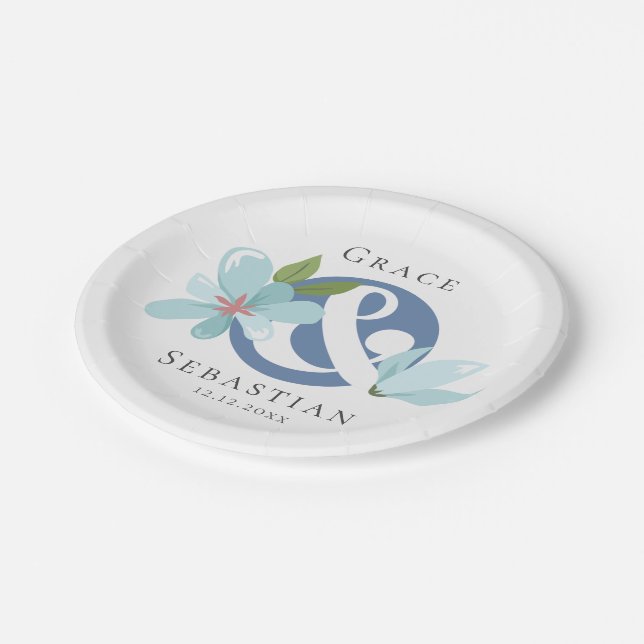 Prato De Papel Casamento Elegante com Floral e E comercial (Inclinado)