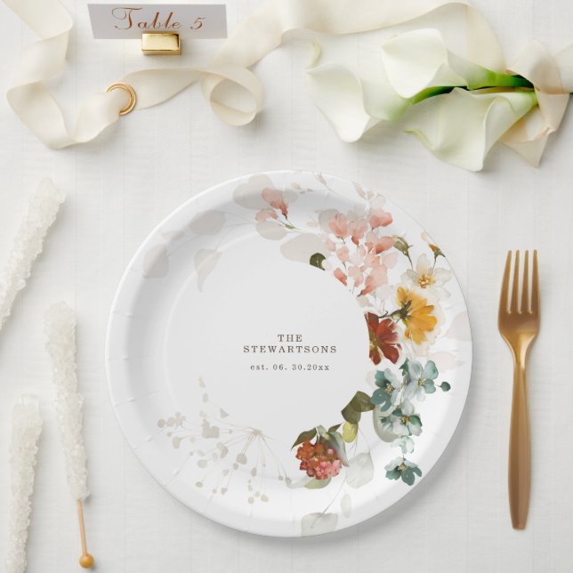 Prato De Papel Casamento Elegante com Jardim de Flores Silvestres (Casamento)