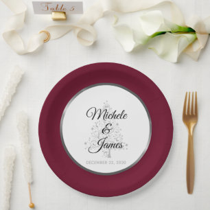 Prato De Papel Casamento Elegante de Férias de Inverno Burgundy P