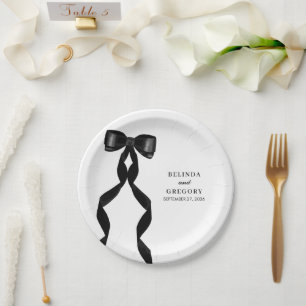 Prato De Papel Casamento Elegante de Fita Arco Negra Formal