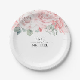 Prato De Papel Casamento Elegante De Flores De Água Blush Rosa