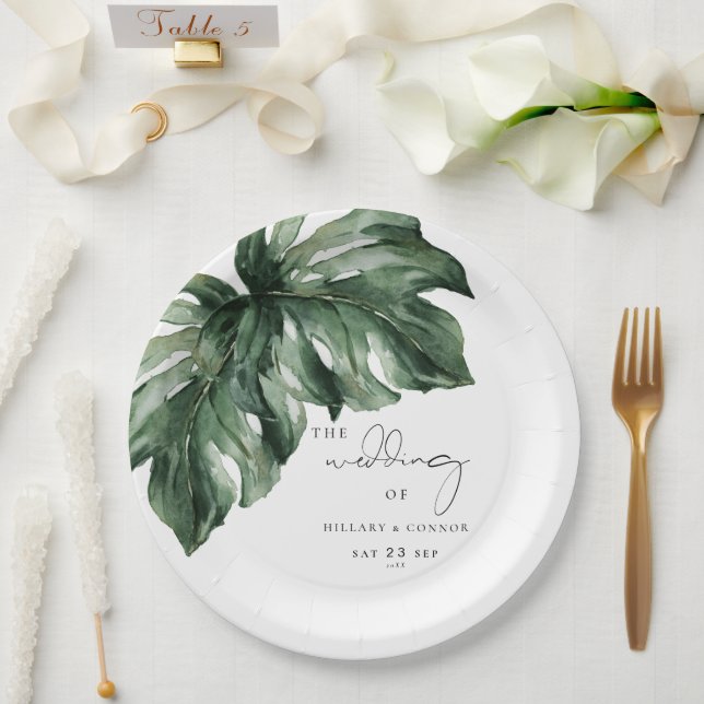 Prato De Papel Casamento elegante de Monstera Tropical (Casamento)