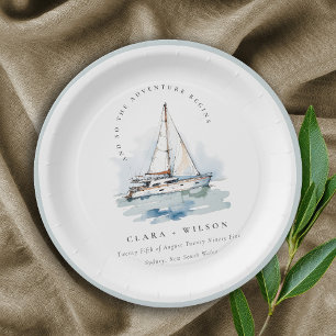 Prato De Papel Casamento Elegante Dusky Sailboat Yacht Seascape