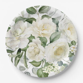Prato De Papel Casamento Elegante Floral Branco Vintage