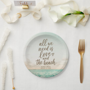Prato De Papel Casamento Elegante na Praia & Amor