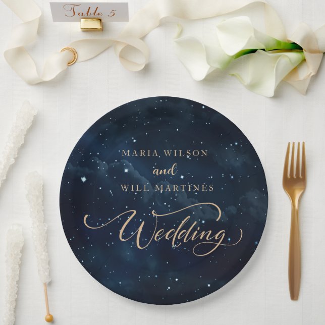 Prato De Papel Casamento Elegante Noite Estrelada Casamento Celes (Casamento)