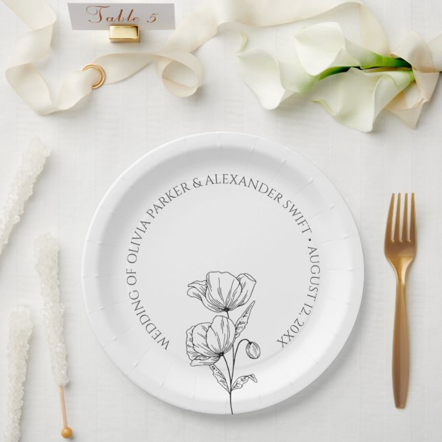 Prato De Papel Casamento elegante simples com flores picadas (Casamento)