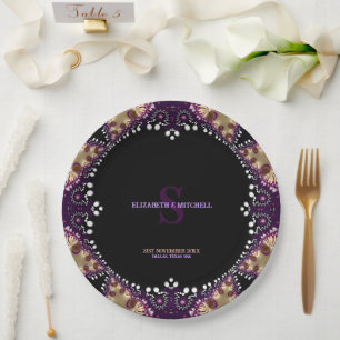 Prato De Papel Casamento Especial do Monograma Gótico Escuro