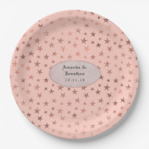 Prato De Papel Casamento Estrelas de Folha em Rose Gold e Blush
