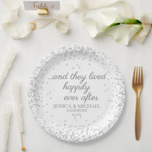 Prato De Papel Casamento Feliz Para Sempre Brilho Prata Branco