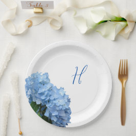 Prato De Papel Casamento Floral Azul Inicial Única