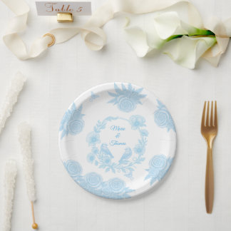 Prato De Papel Casamento Floral Azul Romântico 