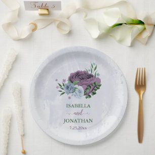 Prato De Papel Casamento floral azul roxo