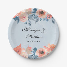 Prato De Papel Casamento Floral Botânico de Coral e Dusty
