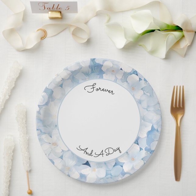 Prato De Papel Casamento Floral Branco Azul de Santorini (Casamento)