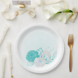 Prato De Papel casamento floral branco de turquesa
