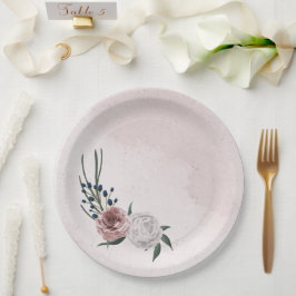 Prato De Papel casamento floral branco rosa azul-rosa