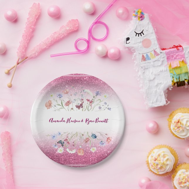 Prato De Papel Casamento Floral com Aquarela Rosa (Festa)