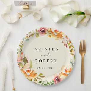 Prato De Papel casamento floral com jardim de aquarela de verão 
