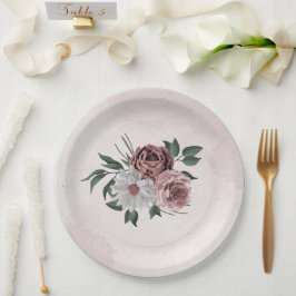 Prato De Papel casamento floral cor-de-canela rosa branco
