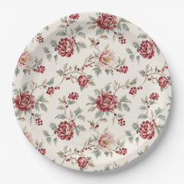 Prato De Papel Casamento Floral Creme Vermelho Bastante Chic
