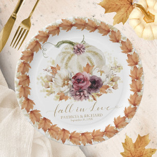 Prato De Papel Casamento Floral de Abóbora Branca de Outono Elega