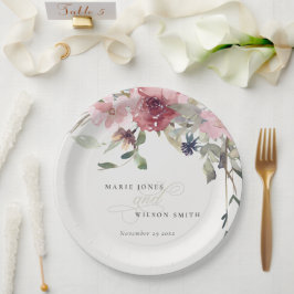 Prato De Papel Casamento Floral de Elegante Dusky Blush Rosa Wild