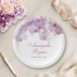 Prato De Papel Casamento Floral de Flor de Água com Orquídea Ro