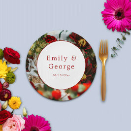 Prato De Papel Casamento floral de flores de rosas vermelhas eleg