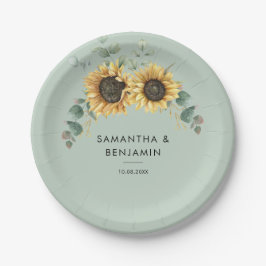 Prato De Papel Casamento Floral de Girassol Eucalyptus Greenery