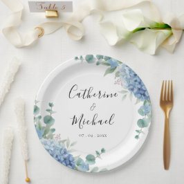 Prato De Papel Casamento Floral de Hortênsia Azul