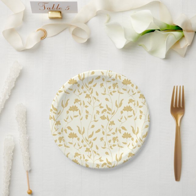 Prato De Papel Casamento floral de natas e ouro (Casamento)