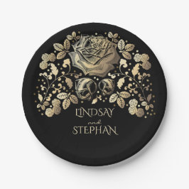 Prato De Papel Casamento Floral Dourado e Black Vintage