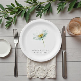 Prato De Papel Casamento Floral Elegante de Margarida em Aquarela