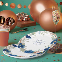 Casamento floral em aquarela azul vintage