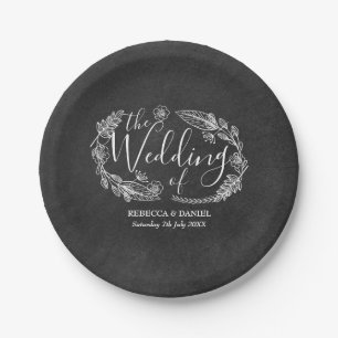 Prato De Papel Casamento Floral Garland, desenhado à mão