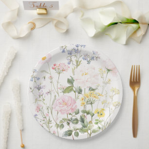 Prato De Papel Casamento Floral Jardim Aquarela Elegante