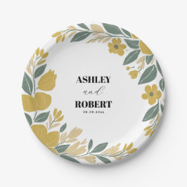 Prato De Papel Casamento Floral Moderno Amarelo